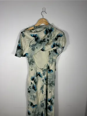 Asos Women's Natural High Neck Drape‎ Bodice Cape Floral Maxi Dress Women’s Sz 8 thumbnail 11