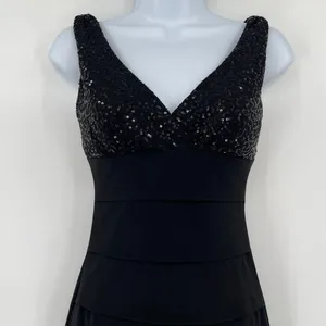 B.Darlin Sequin Tiered Cocktail Dress Sz 3/4 Y2K Glam HOCO Party Holiday Black thumbnail 3