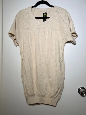 Stussy Cream Flecked Fleece Short Sleeve Sweatshirt Dress XS thumbnail 1