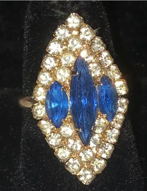 Gold Tone Blue Marquise Crystal Statement Ring thumbnail 1