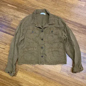 C&C California Linen Lyocell‎ Utility Jacket Women's M Brown Button Down Crop thumbnail 1