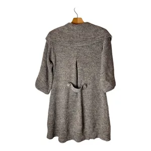 Bask Sweater Women Small Brown Ivory Knit Collared Snap Long Line Cardigan‎ thumbnail 2