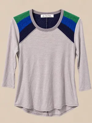 We The Free Women Top M Grey Blue Green Crochet Lace 3/4 Sleeve Boho Raglan thumbnail 1