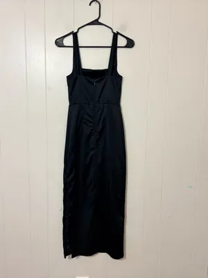 Abercrombie & Fitch Sculpting Satin Midi Dress Black XS Square Neck thumbnail 6