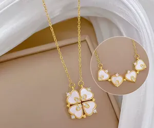 Gold necklace with 4 heart thumbnail 2