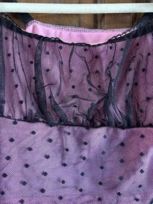 🌸SHEIN Coquette Pink & Black Polka Dot Mesh Ribbon Tie Crop Top Y2K L thumbnail 3