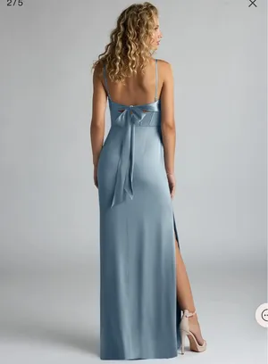 Azazie Mai Moody Blue Stretch Satin Dress thumbnail 2