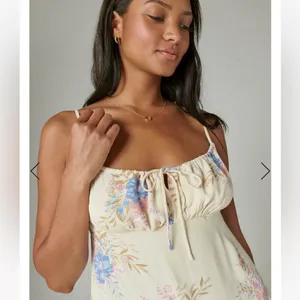 Lucky Brand Floral Printed Slip Dress Midi Cream Blue Size Small thumbnail 3