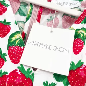 NWT Madeleine Simon Womens Strawberry Print Ruched Cottagecore Mini Dress XS thumbnail 4