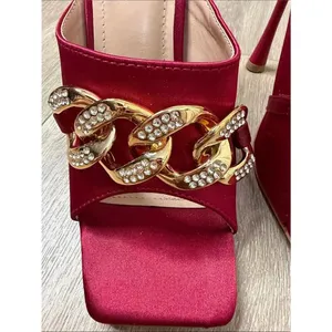 Cape Robbin Disteny Brick Red Satin Slide Mules with Gold Crystal Chain thumbnail 6