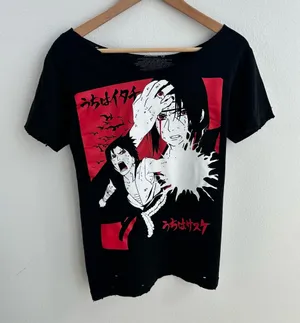 Ripple Junction Naruto Sasuke Itachi Uchiha Manga Off the Shoulder Tee thumbnail 1