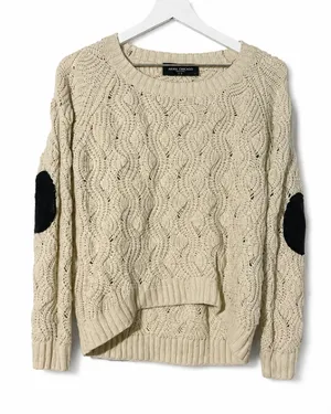 Akira Chicago Black Label Cable Knit Sweater Women's Small Elbow Patch Cream thumbnail 1