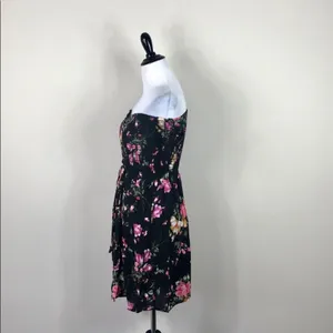 Black Floral Off Shoulder Lace Up Mini Dress Ruched Stretchy Size Small thumbnail 5