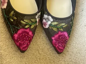New Betsey Johnson Lira Floral Embroidered Mesh Slingback Heels Blue Sole Sz 8M thumbnail 7