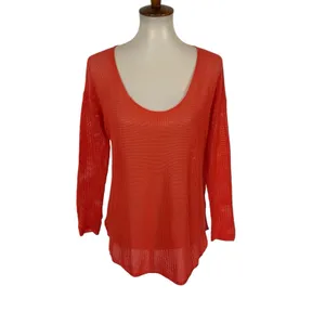Soft Joie Crochet Top Small Coral Long Sleeve Sheer Boho Festival thumbnail 2