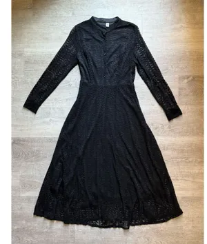 Lace Long Sleeves Button Front Midi Dress Size L Whimsygoth Witchy Dark Fairy thumbnail 1