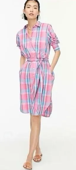 J.Crew Classic fit‎ Cotton Poplin Plaid Shirtdress Preppy Pink AW560 Size 2 thumbnail 1