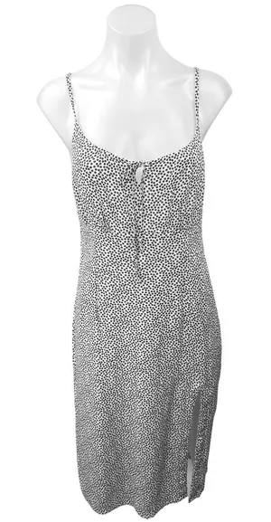 Abercrombie & Fitch White Black Satin Floral Sleeveless Midi Cami Camisole Dress thumbnail 1