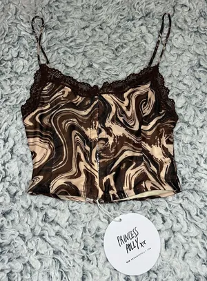 Princess Polly NWT Ivan Top Brown Cream Swirl with Hooks thumbnail 1