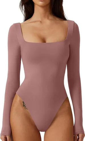 Aritzia Babaton Contour Square Neck Bodysuit Long Sleeve Maeve Pink Willow thumbnail 7