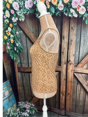 Vanity Fair Y2K Leopard Print Lace Trim Stretch Cami Tank Top Size Small 36 Tan thumbnail 3