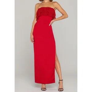 LOVERS + FRIENDS Sylvia Strapless Satin Gown, Flame Scarlet, Medium thumbnail 2