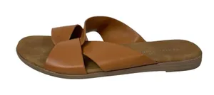 Centro Point Women's Brown Open Toe Slip On Cross Strap Flat Sandals Slides 6.5 thumbnail 1