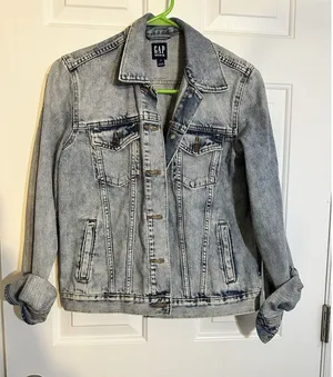 Gap Denim Jacket Women's Medium Blue Button Up Long Sleeve Stretch Casual Retro thumbnail 1
