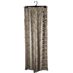 PrettyLittleThing Pants Women‎ 10 Brown Ivory Snake Print Wide Leg High Rise thumbnail 2
