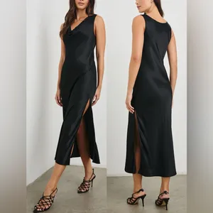 NEW RAILS Nat Satin Cowl-Neck Sleeveless Black Midi Dress sz M thumbnail 2