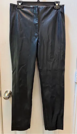 NWT Ann Taylor Petite Black Faux Leather Pants 8P thumbnail 1