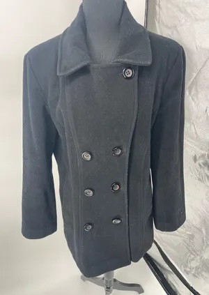 Sonoma Wool Coat Pea Coat Double Breasted Jacket Classic‎ Black L thumbnail 1