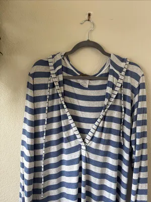 Tommy Bahama blue and gray striped hooded swimsuit coverup, size L thumbnail 5