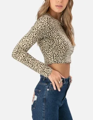 Adika Leopard Long sleeve crop top thumbnail 2