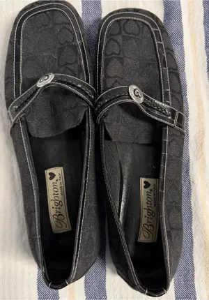 Brighton Black Monogram Slip On Loafers Shoes Made in Italy Leather Trim thumbnail 1