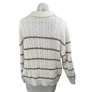 Hollister Womens White Brown Cable Knit 1/4 Zip Collared Polo Sweater Top Size S thumbnail 4