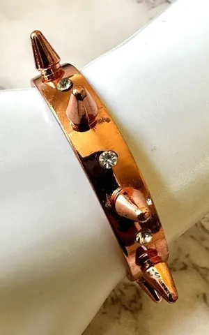 Rose gold tone spiky rhinestone cuff bracelet thumbnail 1