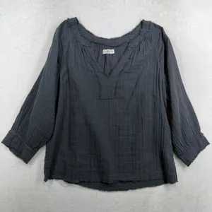 Natural Life Size M Top Robyn Double Gauze Cotton Fringe Split Neck Boho Blouse thumbnail 3