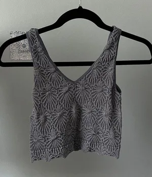 Full Tilt Blue gray floral tank crop top thumbnail 1