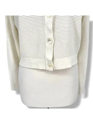 Wilfred Ribbed Knit Button-Up Cropped V-Neck Cardigan Sweater Ivory Size Medium thumbnail 3