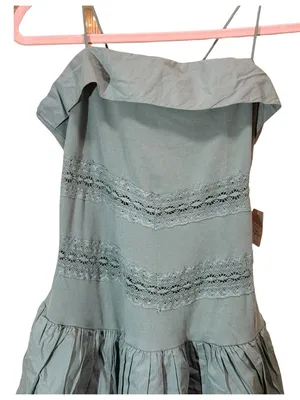 Free People Bliss Beauty Mini Dress Lily Pad Blue Green Lace Tiered Size L NWT thumbnail 4