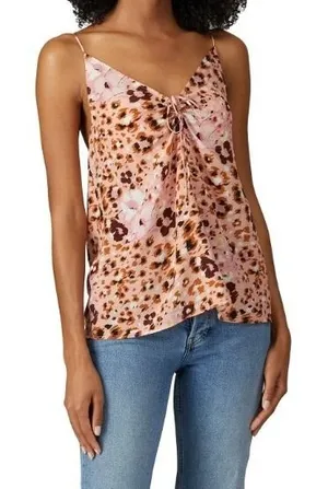 Paige Cicely Silk Camisole Leopard Floral Cinch Front Pink Tan Small thumbnail 1