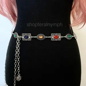 Silver Y2K Multicolor Jewel Whimsygoth Chain Belt, Fits 27-55 Inches, X7GA1416 thumbnail 1