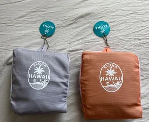Aloha Hawaii Foldable 2‎ Tote Bag - Gray & Coral thumbnail 1