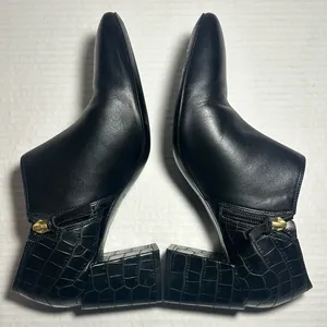 VIONIC Ankle Booties Black Size 6.5 Crocodile Block Heel Linda Leather‎ Shorties thumbnail 6