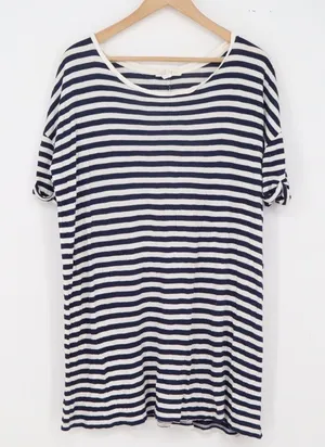 Forever 21 T-Shirt Womens L Oversized Blue White Striped Short Sleeve Excellent thumbnail 1