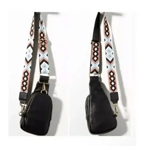 Anthropologie Urban‎ Originals Vegan Leather Sling Bag Geometric Black Strap thumbnail 2