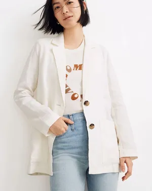 Madewell Linen Dorset Blazer in Lighthouse Size Small thumbnail 1