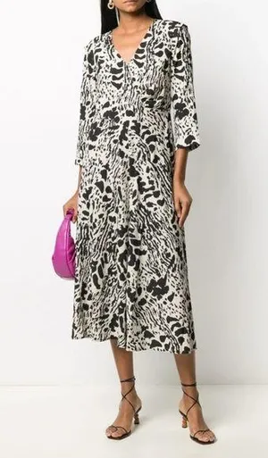 BA&SH Olga Abstract-print midi Dress In Ecru thumbnail 1