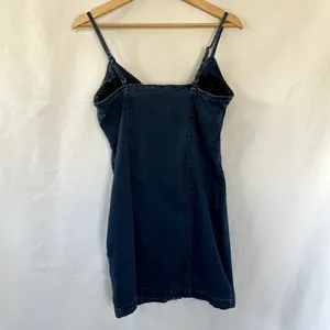 Iris‎ blue denim minidress women's size L full zip front spaghetti straps thumbnail 7
